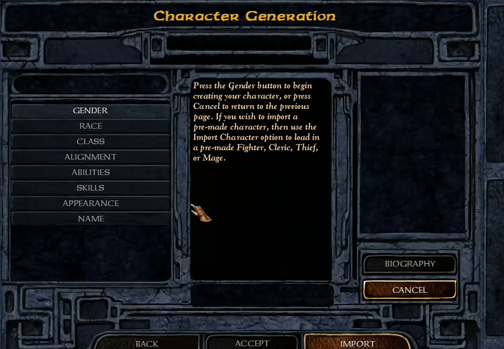 Character creation in Baldur's Gate: Enhanced Edition